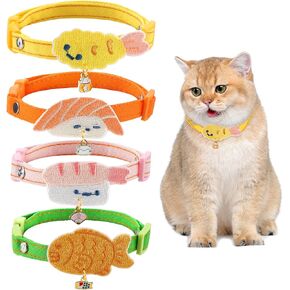 4 قطع طوق قطط سوشي لطيف، 7-13 بوصة لون معكرون قابل للتعديل مريح وخفيف الوزن طوق أمان للقطط الصغيرة والمتوسطة للارتداء اليومي وحفلات أعياد ميلاد الحيوانات الأليفة (أصفر، وردي، أخضر، برتقالي) in Kuwait