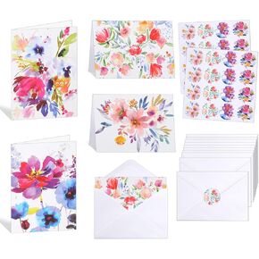 Utron Blank Cards and Envelopes 4 x 6, 32 Greeting Cards with A4 Envelopes & Stickers, Note Cards with Envelopes for Weddings, Invitations, Birthday, Baby Shower (4 Design Floral)