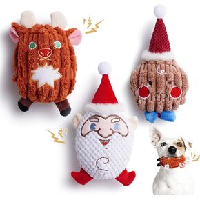 Nocciola 3 Pack Christmas Dog Toys, Durable Crinkle Dog Squeaky Toys, Cute Stuffed Christmas Puppy Toys, Perfect Dog Christmas Toys for Small Medium Dogs, Dog Toys Gift