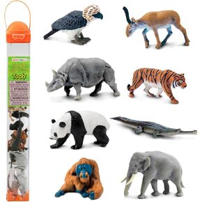 Safari Ltd. Asian Animals TOOB - Set of 8 Mini Figurines - Asian Elephant, Indian Rhino, Orangutan, Panda Bear, Tiger, Antelope, Philippine Eagle, and Gavial - Toys for Boys, Girls & Kids Ages 3+