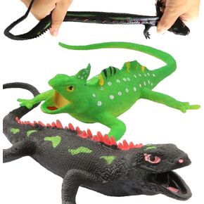 2 Packs 9-inch Lizards Toys, Super Stretches Material TPR Rubber Lizard Figure Realistic Set for Party Favors Boys Kids Children Learning Study Toy, Bathtub Toy Iguana,Great Gifts or Party Supplies
