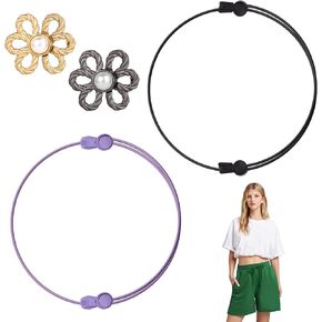 2pcs Croptuck Adjustable Bands with 2pcs Jean Buttons Pins for Loose Jeans, Adjustable Elastic Tuck Bands Stretchy Crop Tuck