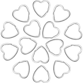 Mabor 15Pcs Heart Shape Key Ring Creative Flat Key Ring Metal Split Key Rings Silver Small Open Jump Rings 31 mm Heart Shaped Key Holder Chains Rings for Home Car Tag Key DIY Crafts