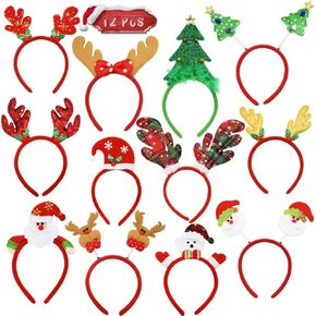 DINESIL 12 Packs Christmas Headbands, Cute Christmas Head Boppers Xmas Tree Reindeer Snowman Headwear for Women Men Kids Photo Booth, Christmas Parties Xmas Holiday Party Favors