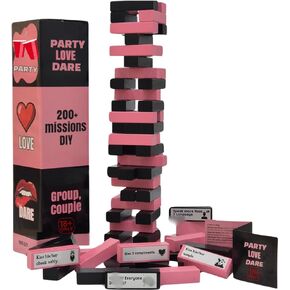 Party Games Nights l Giant Wooden Blocks Stacking Game l Pick Your Game, Fun for Group, Couple, Dare, DIY 200+ Missions and Questions for Party Night