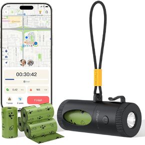 Smart Dog Poop Bag Holder with Flashlight & Walk Data Record, Retractable Waste Bag Dispenser, Includes 60 Dog Poop Bags