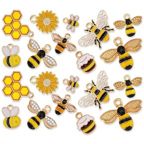 20pcs Bee Charms Honeycomb Earring Charms Rhinestone Bee Pendants Bulk Bee Keychain Accessories Cute Craft Supplies for DIY Necklace Bracelet Jewelry Making Earrings Bangle Crafting Making