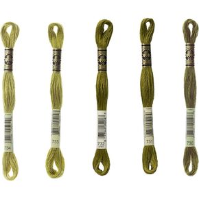 DMC 6-Strand Embroidery Cotton Bundle - Olive Green Color Family - 5 Skeins of Thread - 8.7yd Skeins