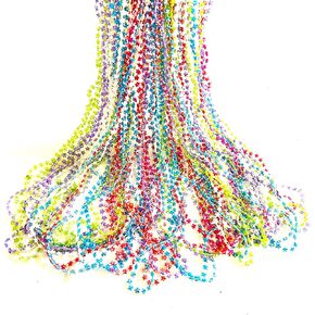 50 Pcs Mardi Gras Multicolor Beads Necklace AB Beads Glitter Plastic Necklace Mardi Gras Throws Party Parade Decorations