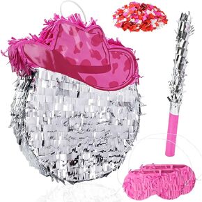 Disco Ball Pinata Cowgirl Pinata with Stick and Blindfold Confetti for Birthday Fiesta Party Game Supplies Disco Pinata
