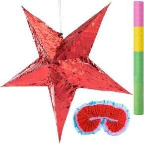 3 Pcs Foil Star Piñata with a Blindfold and Bat for Kids Foldable small Red Piñata Festive Star Piñatas for Toddlers Birthday Girl Boys Adults Anniversary Baby Shower