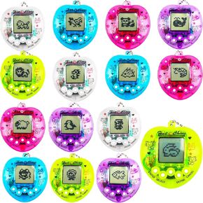 15 Pcs Heart Shaped Virtual Pets Keychain Electronic Digital Pets Keychain Handheld Game Machine Nostalgic 90s Toy for Kids Birthday Party Gifts Goodie Bag Fillers