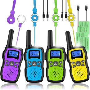Wishouse Walkie Talkies for Kids Rechargeable Long Range, Xmas Birthday Gift for Boys Girls 4 5 6 7 8 9 10 Year Old, Hiking Camping Gear Games Toys Ideas with Flashlight, VOX, Easy to Use, 4 Pack