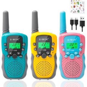 Upgrade Walkie Talkies for Kids, 3Pack 3KMs Long Range Rechargeable Kids Walkie Talkies with Flashlight, Built-in Battery, Christmas Birthday Gifts Toys for 3 4 5 6 7 8 9 10 11 12 Year Old Boys Girls