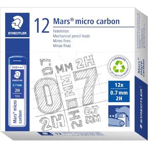 STAEDTLER Mars Micro Carbon Mechanical Pencil Refills, Tube of 12 0.5mm B Fine Point Graphite Leads, 250 05-B
