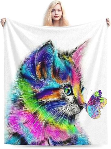 Cat Blanket Cat Gifts for ​cat Lover Girls Women Cute Kitten Throw Blanket Cozy Fleece Cat Butterfly Blanket for Kids Adults 60"X80" in Saudi Arabia