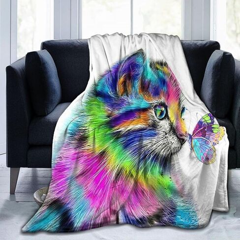 Cat Blanket Cat Gifts for ​cat Lover Girls Women Cute Kitten Throw Blanket Cozy Fleece Cat Butterfly Blanket for Kids Adults 60"X80" in Saudi Arabia