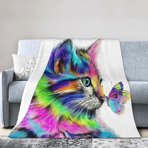 Cat Blanket Cat Gifts for ​cat Lover Girls Women Cute Kitten Throw Blanket Cozy Fleece Cat Butterfly Blanket for Kids Adults 60"X80" in Saudi Arabia