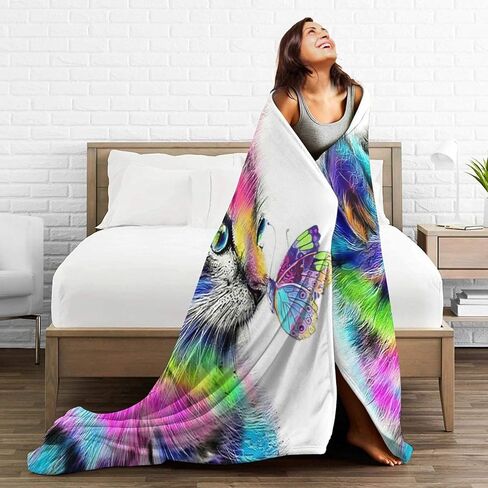 Cat Blanket Cat Gifts for ​cat Lover Girls Women Cute Kitten Throw Blanket Cozy Fleece Cat Butterfly Blanket for Kids Adults 60"X80" in Saudi Arabia