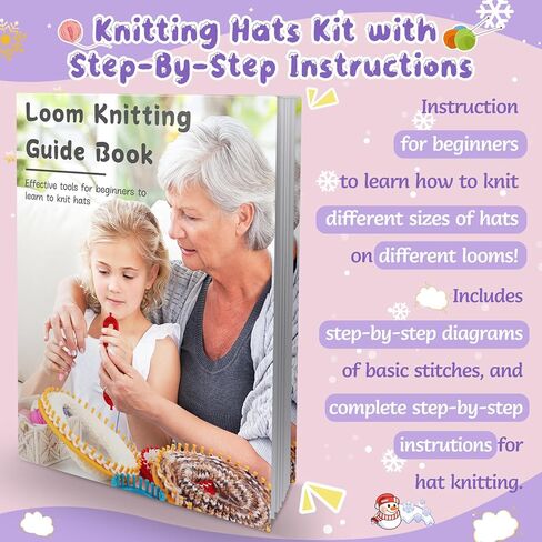 Coopay Knitting Kit for Beginners, Knit Hat Loom Knitting Kit with Step-by-Step Instruction, Learn How to Knit Hat for Family, Included Yarn & Round Loom, Fantastic DIY Gifts Knit Hat, Lilac in Saudi Arabia