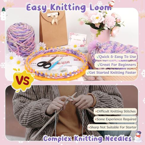 Coopay Knitting Kit for Beginners, Knit Hat Loom Knitting Kit with Step-by-Step Instruction, Learn How to Knit Hat for Family, Included Yarn & Round Loom, Fantastic DIY Gifts Knit Hat, Lilac in Saudi Arabia