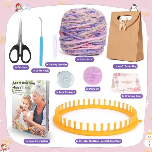 Coopay Knitting Kit for Beginners, Knit Hat Loom Knitting Kit with Step-by-Step Instruction, Learn How to Knit Hat for Family, Included Yarn & Round Loom, Fantastic DIY Gifts Knit Hat, Lilac in Saudi Arabia