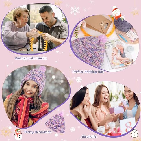 Coopay Knitting Kit for Beginners, Knit Hat Loom Knitting Kit with Step-by-Step Instruction, Learn How to Knit Hat for Family, Included Yarn & Round Loom, Fantastic DIY Gifts Knit Hat, Lilac in Saudi Arabia