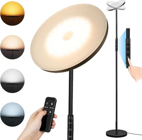 Floor Lamp, Upgraded 36W 3600LM Super Bright Torchiere LED Floor Lamps for Living Room, Stepless Dimmable Color Temperature 2700K-6500K with Remote & Touch Control, Standing Light for Bedroom Office in Kuwait