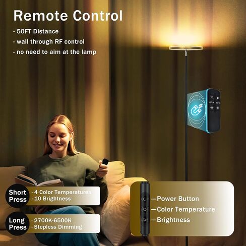 Floor Lamp, Upgraded 36W 3600LM Super Bright Torchiere LED Floor Lamps for Living Room, Stepless Dimmable Color Temperature 2700K-6500K with Remote & Touch Control, Standing Light for Bedroom Office in Kuwait