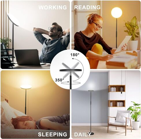Floor Lamp, Upgraded 36W 3600LM Super Bright Torchiere LED Floor Lamps for Living Room, Stepless Dimmable Color Temperature 2700K-6500K with Remote & Touch Control, Standing Light for Bedroom Office in Kuwait