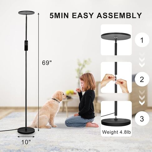 Floor Lamp, Upgraded 36W 3600LM Super Bright Torchiere LED Floor Lamps for Living Room, Stepless Dimmable Color Temperature 2700K-6500K with Remote & Touch Control, Standing Light for Bedroom Office in Kuwait