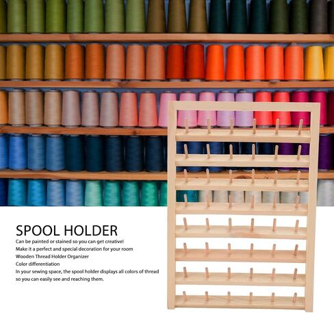 Thread Holder 48 Spools Thread Rack Wall Mounted Wooden Thread Holder, DIY Embroidery Spool Thread Organizer for Household Sewing, 13.4 x 16.1in Thread Rack with Hanging Hook in Saudi Arabia