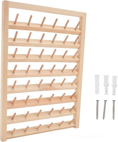 Thread Holder 48 Spools Thread Rack Wall Mounted Wooden Thread Holder, DIY Embroidery Spool Thread Organizer for Household Sewing, 13.4 x 16.1in Thread Rack with Hanging Hook in Saudi Arabia