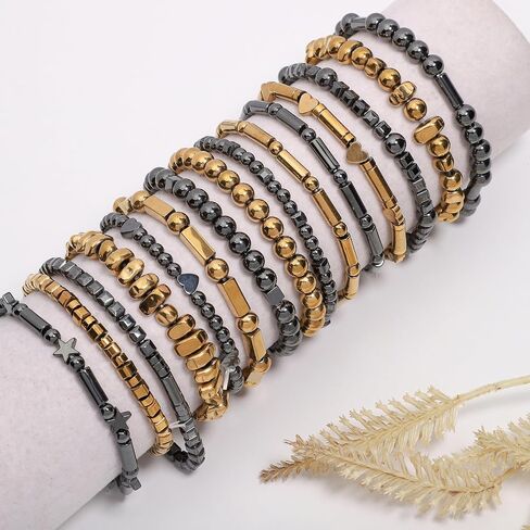250PCS Natural Gold-Plated Hematite Beads Box Set Kits Round Loose Gemstone Natural for Jewelry Making with Crystal Stretch Cord and Burlywood Waxed Polyester Beading Cord String in Saudi Arabia