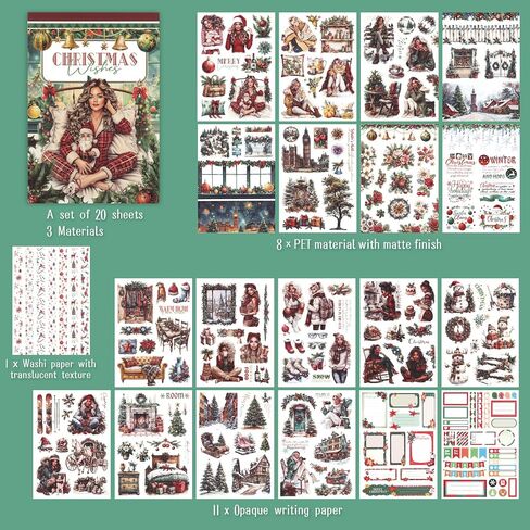 Dizdkizd Cute Christmas Sticker Book, 218 Die Cut Winter Festival Stickers for Card Making, Scrapbooking, Bullet Journal, Envelope, Photo Album, Gift Tag in Kuwait