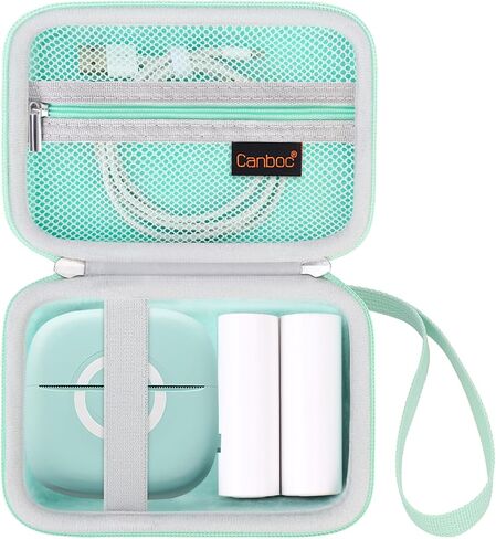 Canboc Carrying Case for Cabaro/Suave/Lebt/cudinham/HUIJUTCHEN/Anycash Mini Printer Sticker Thermal Printer, T02 Portable Sticker Maker Box for Thermal Paper, USB Cable, Green (Case Only) in Kuwait