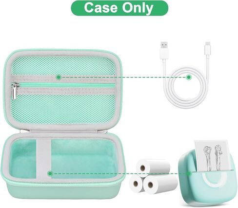 Canboc Carrying Case for Cabaro/Suave/Lebt/cudinham/HUIJUTCHEN/Anycash Mini Printer Sticker Thermal Printer, T02 Portable Sticker Maker Box for Thermal Paper, USB Cable, Green (Case Only) in Kuwait