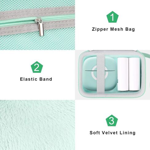 Canboc Carrying Case for Cabaro/Suave/Lebt/cudinham/HUIJUTCHEN/Anycash Mini Printer Sticker Thermal Printer, T02 Portable Sticker Maker Box for Thermal Paper, USB Cable, Green (Case Only) in Kuwait