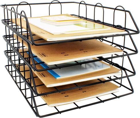 JIARI 2 Pack Desk Organizer Stackable Letter Tray Paper Organizer, Metal Desk Organizer Tray for Letter/A4 Paper Storage, for Office Supplies (Gold 2 Pack) in Kuwait