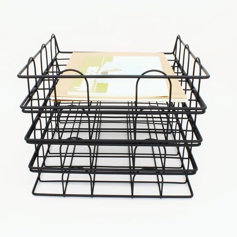 JIARI 2 Pack Desk Organizer Stackable Letter Tray Paper Organizer, Metal Desk Organizer Tray for Letter/A4 Paper Storage, for Office Supplies (Gold 2 Pack) in Kuwait