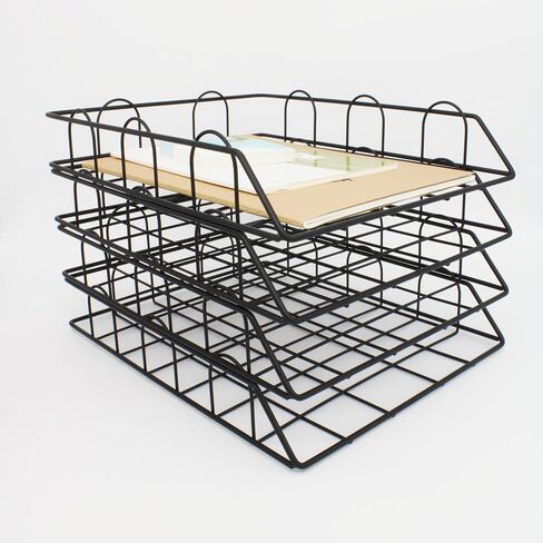 JIARI 2 Pack Desk Organizer Stackable Letter Tray Paper Organizer, Metal Desk Organizer Tray for Letter/A4 Paper Storage, for Office Supplies (Gold 2 Pack) in Kuwait