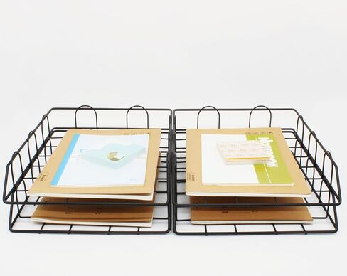 JIARI 2 Pack Desk Organizer Stackable Letter Tray Paper Organizer, Metal Desk Organizer Tray for Letter/A4 Paper Storage, for Office Supplies (Gold 2 Pack) in Kuwait