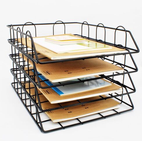 JIARI 2 Pack Desk Organizer Stackable Letter Tray Paper Organizer, Metal Desk Organizer Tray for Letter/A4 Paper Storage, for Office Supplies (Gold 2 Pack) in Kuwait