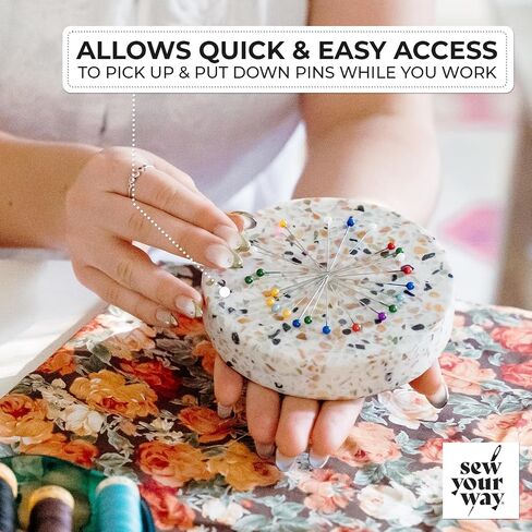 Sew Your Way Terrazzo Magnetic Pin Dish – Pin Holder for Sewing, Quilting & Crafting | Unique Gift for Sewers & Quilters | Stylish Sewing Accessory | Large Magnetic Pin Cushion & Fabric Weight in Saudi Arabia