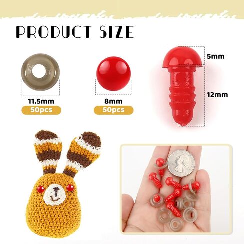 TOAOB 50pcs 8mm Safety Eyes for Amigurumis with Washers Red Crochet Eyes Plastic Craft Safety Eyes for Stuffed Animals Bears Doll Making in Saudi Arabia