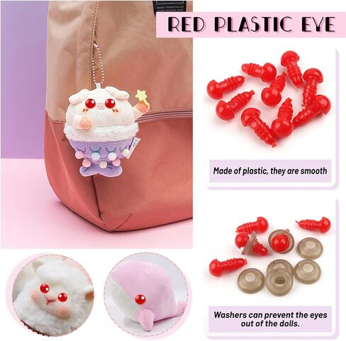 TOAOB 50pcs 8mm Safety Eyes for Amigurumis with Washers Red Crochet Eyes Plastic Craft Safety Eyes for Stuffed Animals Bears Doll Making in Saudi Arabia