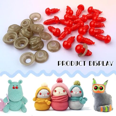 TOAOB 50pcs 8mm Safety Eyes for Amigurumis with Washers Red Crochet Eyes Plastic Craft Safety Eyes for Stuffed Animals Bears Doll Making in Saudi Arabia