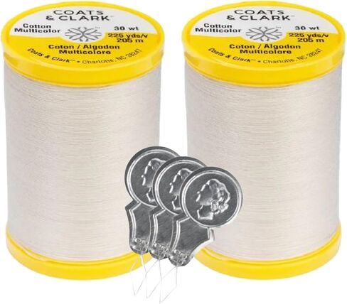 Coats & Clark Cotton All Purpose Sewing Thread - 100% Mercerized Cotton - 225 Yards - S970-2 Pack Bundle with 3 Bella's Crafts Needle Threaders (Natural) in Kuwait