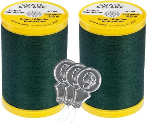 Coats & Clark Cotton All Purpose Sewing Thread - 100% Mercerized Cotton - 225 Yards - S970-2 Pack Bundle with 3 Bella's Crafts Needle Threaders (Natural) in Kuwait