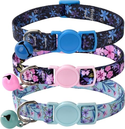Cat Collar Breakaway with Bells, 3 Pack Girl Boy Pet Cat Collar with Bohemia Floral Tribal Geometric Patterns, Adjustable 7.5-12 Inch, with Safety Buckle for Kitten Cat(Set A) in Saudi Arabia